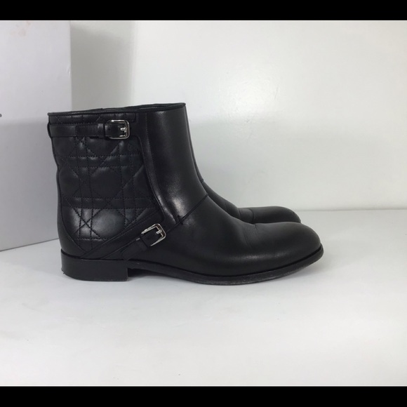 CHRISTIAN DIOR BLACK LEATHER MOTO ANKLE BOOTS CITY CANNAGE SZ EUR 37.5 US 7.5 - Picture 4 of 15
